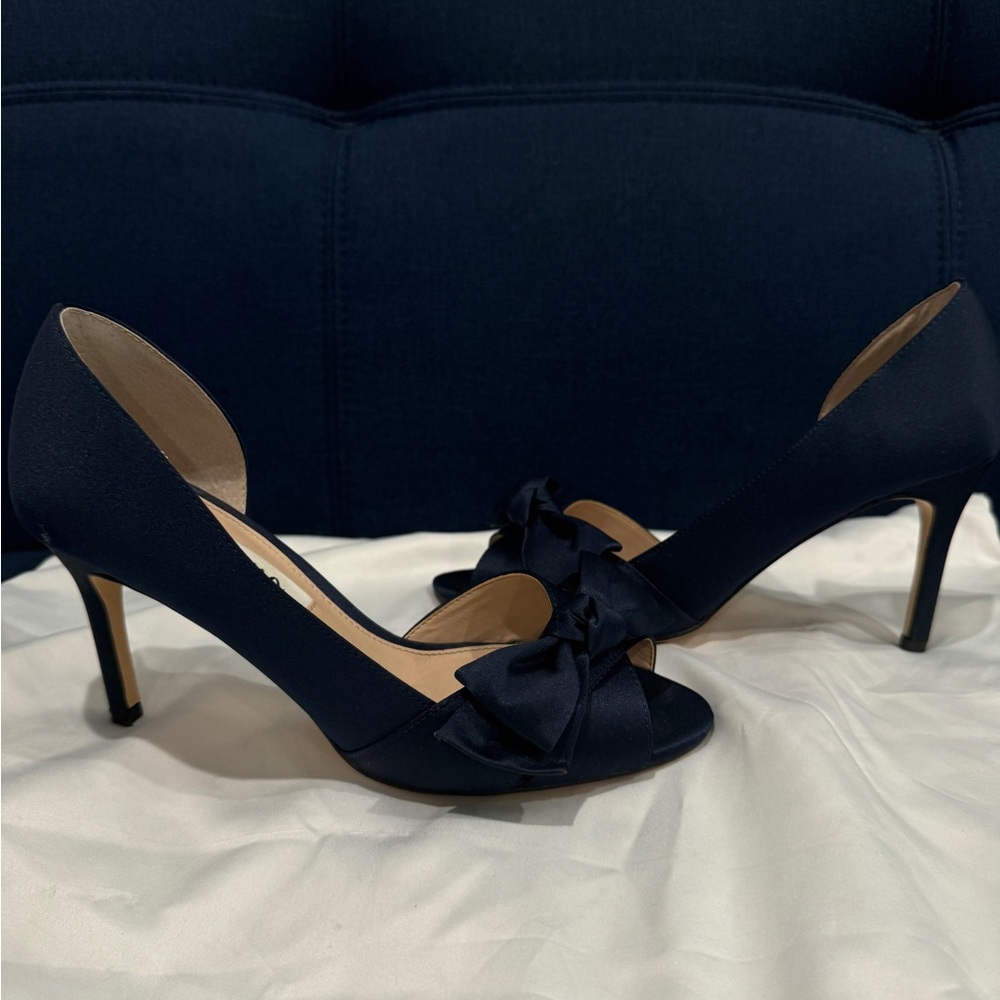 Nina Forbes2 Navy Satin Shoes Sz 7 - Picture 5 of 6